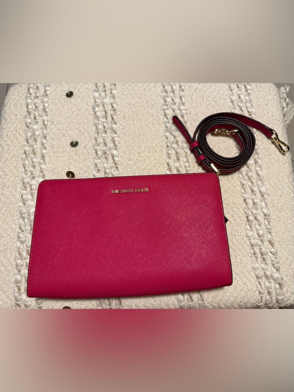 Michael Kors Hot Pink Crossbody Bag with Gold Hardware